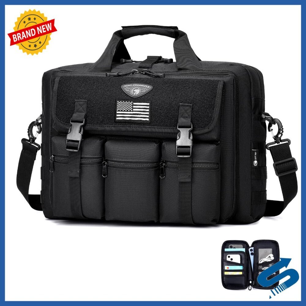 Tactical Laptop Messenger Bag 17.3 Inch Durable Travel Briefcase Multiple